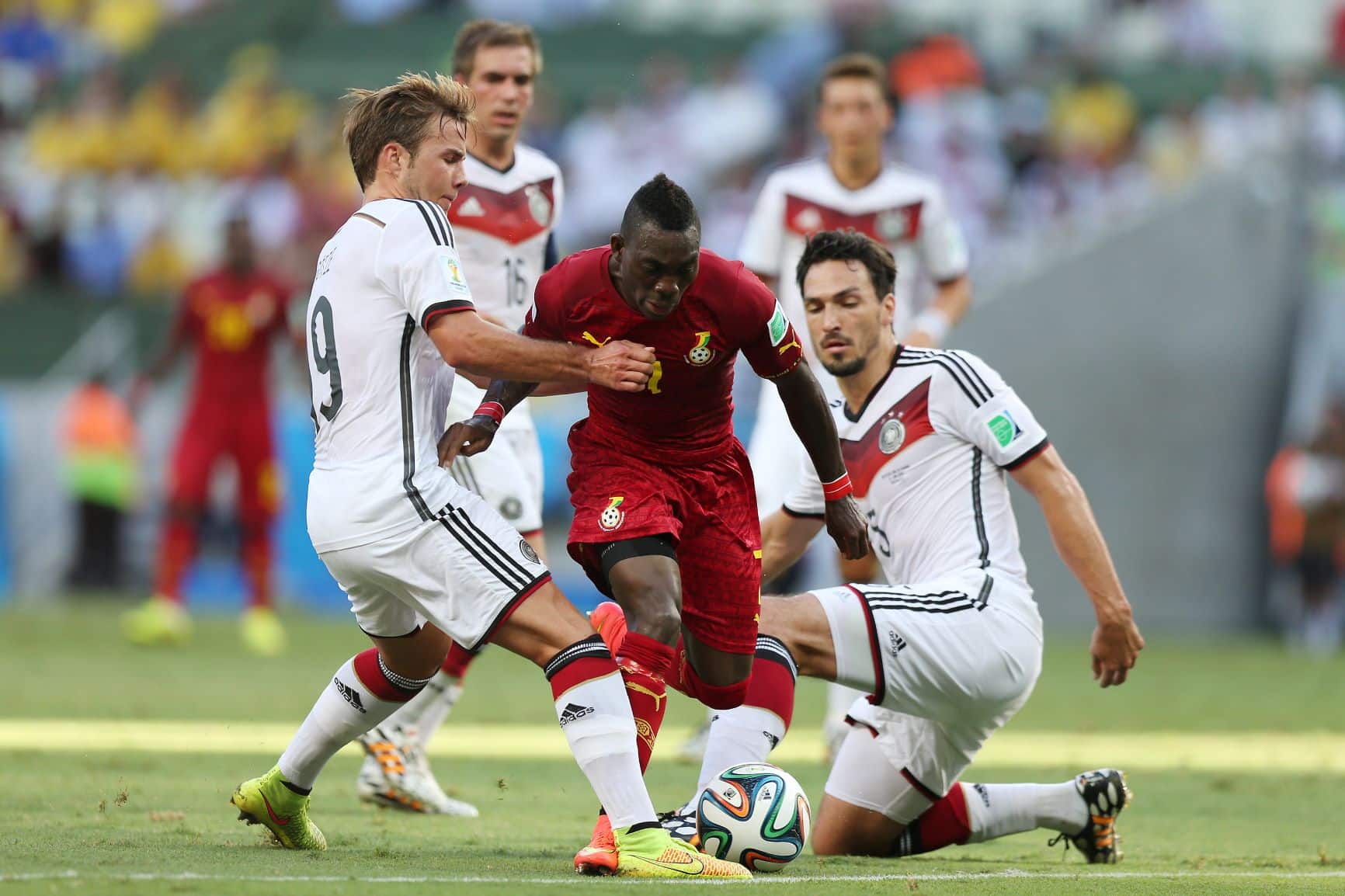 FORTALEZA, BRAZIL - June 21, 2014: Christian Atsu of Ghana competes for the ball during the World Cup Group G game between Germany and Ghana at Estadio Castelao. Editorial credit: AGIF / Shutterstock.com